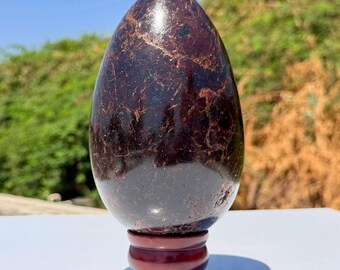 Natural Garnet Egg Crystal | Deep Red Polished Stone Decor, January Birthstone