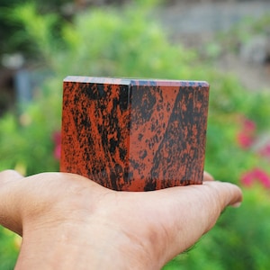 Energize Your Space with 55 MM Mahogany Obsidian Cube Stone - Crystal Healing for Meditation