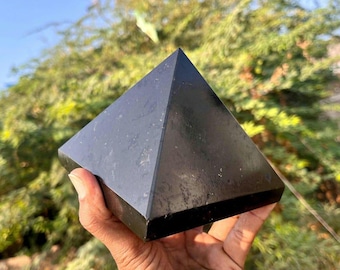 Large Black Tourmaline Pyramid (110MM): Metaphysical Chakra Healing Stone