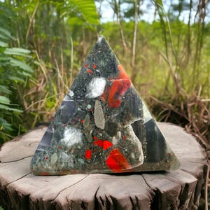 110 MM Large Dragon's Blood Jasper Crystal Pyramid ,Dragons Bloodstone Gem Carving, Metaphysical stone, Handmade, Healing Stone.
