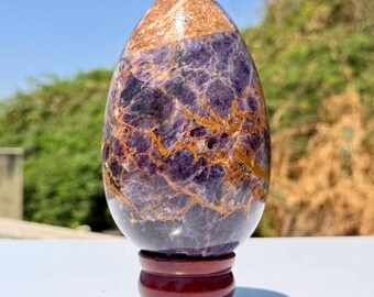 Large Blue Chevron Amethyst Egg: Chakra Stone, Metaphysical Decor