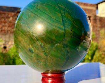 Large Green Jade Sphere | Polished Natural Crystal Ball, Prosperity Luck Decor