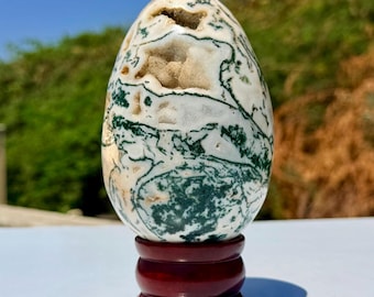 Money Agate Egg Crystal | Green Prosperity Healing Stone Decor