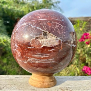 200 MM Petrified Wood Sphere Orb Quartz Crystal Ball Fossil Mineral UV Druzy