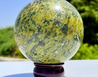 Large Green Nephrite Jade Sphere: Crystal Healing Decor (135 MM )