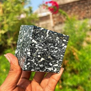 Fancy Black and White Crystal Cube 65 M M - Ideal for Crystal Healing and Meditation