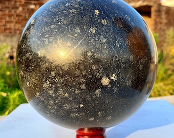 Large Nuummite Sphere | Rare Black Crystal Ball, Grounding Protection Decor