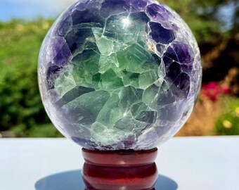 Natural Rainbow Fluorite Sphere | Polished Crystal Ball Decor