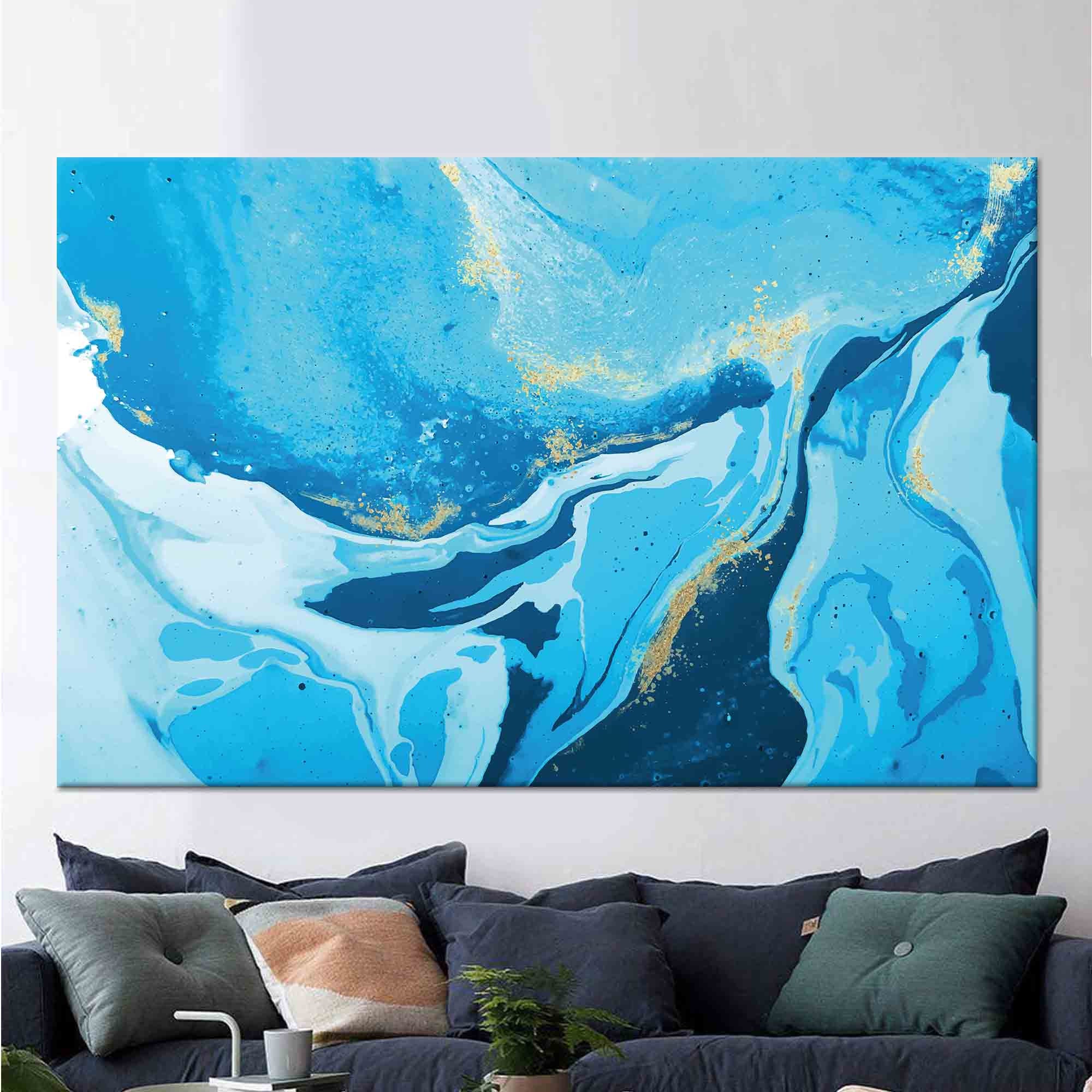 Blue marble pattern framed canvas leather print/Marble art/Large