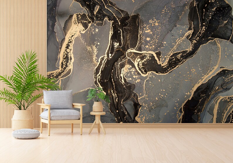 Gold Marble Wall Poster Modern Wall Paper Luxury Marble Wall Etsy