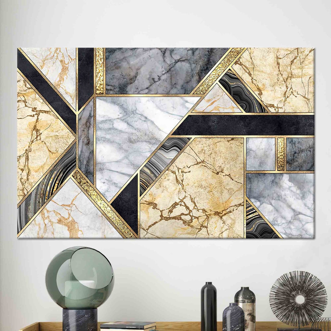 Gray and Yellow Marble, Modern Marble Art Canvas, Abstract Art Canvas