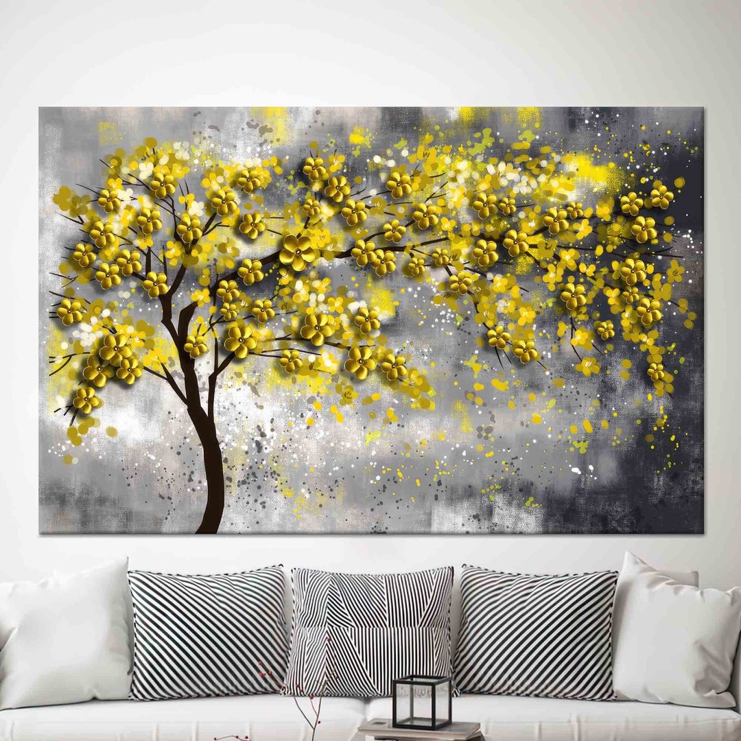 Yellow Tree Wall Art, Abstract Wall Art, Modern Artwork, 3D Wall Art