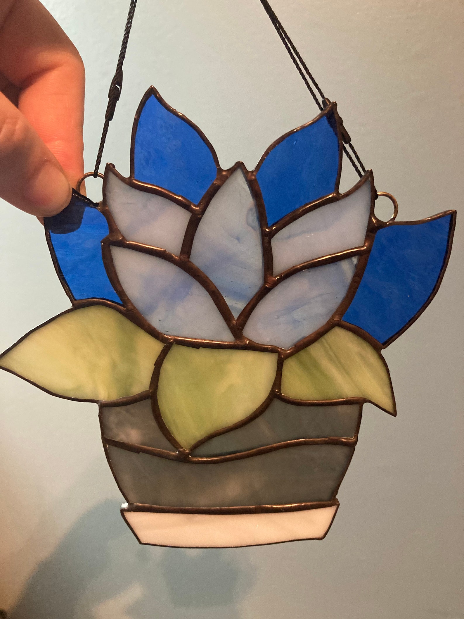 Succulent Planter Stained Glass Suncatcher, Plant Window Hanging