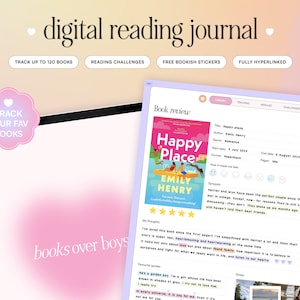 Digital reading journal, Digital book tracker, Digital bookshelf, Book review journal, Reading planner