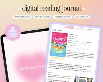 Digital Reading Journal, Book Review Tracker, Stickers (PDF)