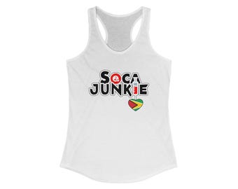 Soca Junkie Tank Top, Guyana Flag Heart Racerback, Caribbean Music Lover Shirt, Guyanese Pride Apparel, Ideal Racerback Tank