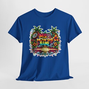 Cocoa Tea Ms. How She Name Kes-inspired Soca shirt with vibrant Caribbean music design, unisex fit, and cozy fleece material. Soca Junkie apparel.