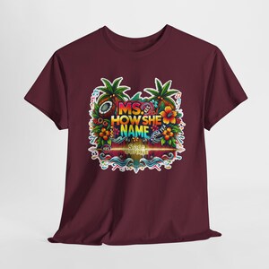 Cocoa Tea Ms. How She Name Kes-inspired Soca shirt with vibrant Caribbean music design, unisex fit, and cozy fleece material. Soca Junkie apparel.