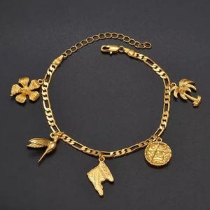 Trinidad Heritage Charm Bracelet Anklet for Women Girls - Gold Plated Foot Chain - Trini Pride Caribbean Pride Jewelry Accessory Valentine