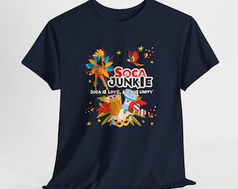 Camiseta exclusiva de Soca Junkie / Diseño 'Soca es amor, Soca es unidad' / Celebra las vibraciones / Camiseta con diseño exclusivo Soca Junkie Carnival Flair