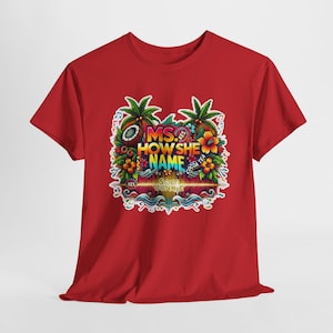 Cocoa Tea Ms. How She Name Kes-inspired Soca shirt with vibrant Caribbean music design, unisex fit, and cozy fleece material. Soca Junkie apparel.