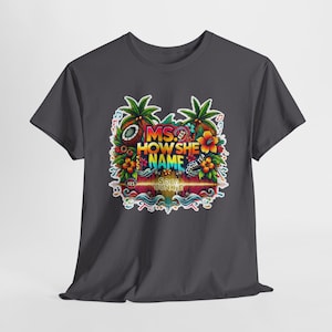 Cocoa Tea Ms. How She Name Kes-inspired Soca shirt with vibrant Caribbean music design, unisex fit, and cozy fleece material. Soca Junkie apparel.