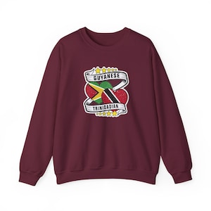 GuyTrini Guyanese Trini Distressed Heart Flags Sweatshirt  Mixed Culture Graphic, Caribbean Pride, Trendy Guyanese & Trinidadian Apparel