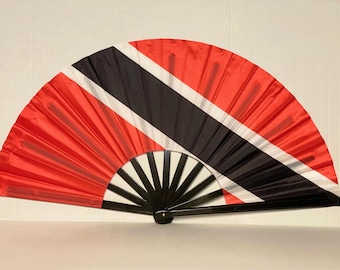 Trinidad Jamaica Guyana Flag Fan | Festival Party Soca Junkie West Indian Caribbean Flag Folding Fan | Carnival Clack Fan | Rush Shipping