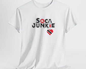 Authentic Soca Junkie Trinidad and Tobago Tee, Island Music Lovers Shirt, Heavy Cotton Short Sleeve, Flag Heart Design Trinidad