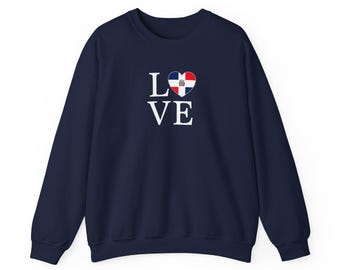 I LOVE Dominican Republic Flag Heart Sweatshirt , Cozy Dominican Pride Pullover, Heavy Blend™ Crewneck Sweatshirt Dominican Flag