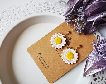 Polymer Clay Daisy Earrings | 24k Gold Plated Studs