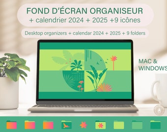 Desktop Organizer Wallpaper | nature inspired + folder icons + 2024 + 2025 calendar | Mac + Windows | for the organization