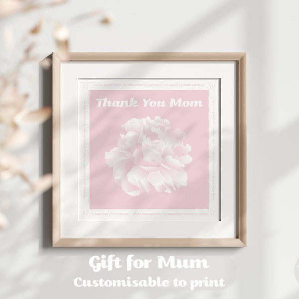 customizable mother's day gift | mom's birthday gift | thank you mom | love quote | printable art | pink flower | instant download