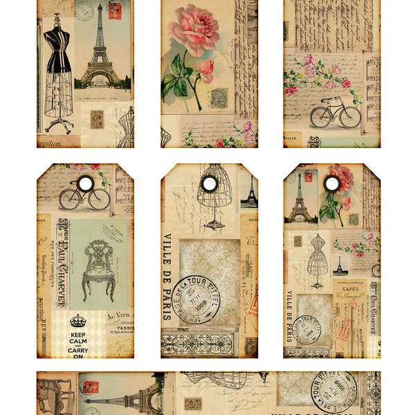 Vintage Ephemera Tags | Vintage Document Prints, Classic Stamps, Historical Checks & Digital Tags | Junk Journaling | Scrapbooking Kit