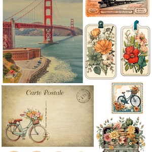 Vintage Ephemera Travel | Vintage Document Prints, Classic Stamps, Historical Checks & Digital Tags | Junk Journaling | Scrapbooking Kit