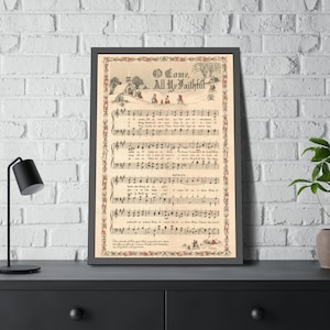 O Come All Ye Faithful Christmas Carol Vintage Hymn |Sheet Music | Instant Download | Christmas Hymn Carol Sheet Music Color Illustration