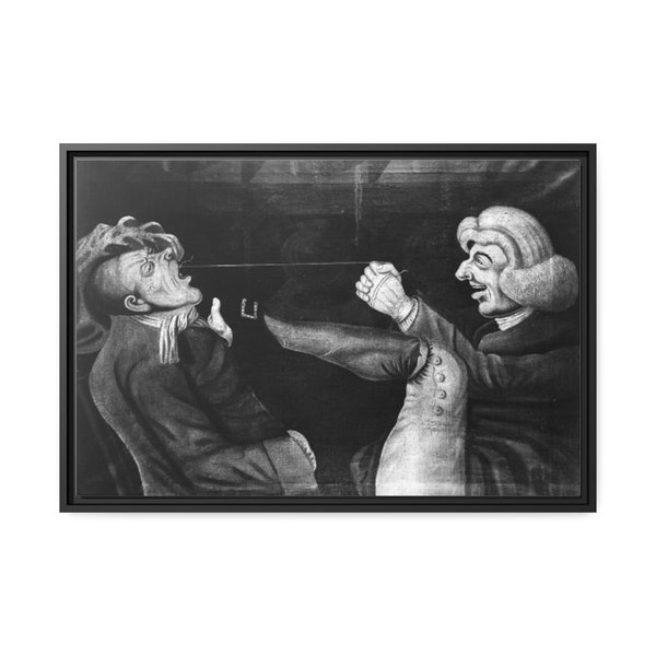 Vintage Illustration of tooth extraction by pulling a string attached to the tooth;Tim Bobbin (John Collier, 1708-1786)