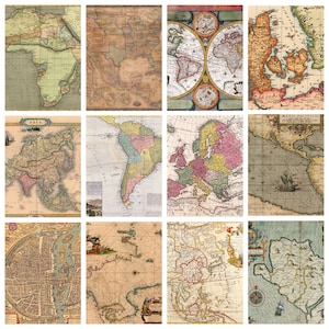 Antique Maps |Vintage Maps|Digital Prints| Digital Download|Classic Chart Designs |Aged Paper Texture |Scrapbooking Sheets|Collage Materials