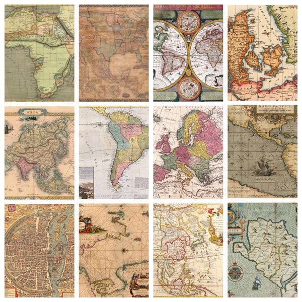 Antique Maps |Vintage Maps|Digital Prints| Digital Download|Classic Chart Designs |Aged Paper Texture |Scrapbooking Sheets|Collage Materials