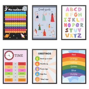Set of 20 Educational Wall Art|Classroom Posters| Homeschool Printables|Educational Poster| Alphabet Poster|Kids Wall Art| Playroom Poster
