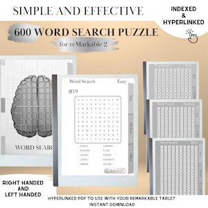 Word Search Puzzle Book for reMarkable 2 Template Hyperlinked Word Search remarkable Game reMarkable 2 puzzle Brain Games e-ink tablet