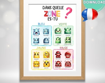 Zones des émotions, Coin Calme, Posters Décor de Classe, Gestion and Régulation des Émotions, Roue des Émotions, Monstre des émotions