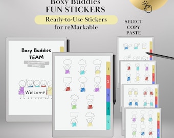 Adesivos Boxy Buddies para reMarkable Paper Pro e reMarkable 2: Adesivos divertidos e expressivos, prontos para copiar e colar, ideais para anotações e planejamento.