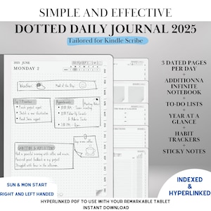 Kindle Scribe Templates 2025 Daily Journal Planner | Kindle Scribe Planner Hyperlinked Digital Notebook | Habit Tracker To-Do | PDF Download