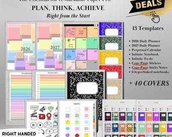 Templates für reMarkable Paper Pro und reMarkable 2 Starter Kit | Planer, Kalender 2026-2027, Sticker, Sticky Notes, Covers & Notizbücher
