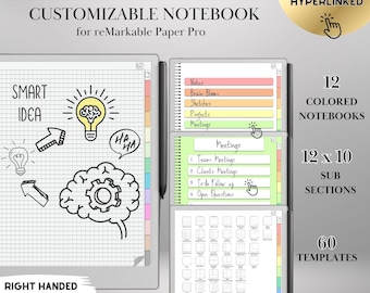 Customizable Notebook Template for reMarkable Paper Pro Templates Hyperlinked PDF reMarkable 2 Digital Template Notebook Remarkable Notes