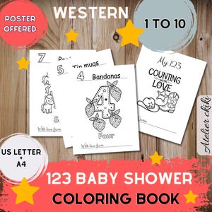 Western Baby Shower Coloring Book: Cowboy Cowgirl 123 (Digital Download)