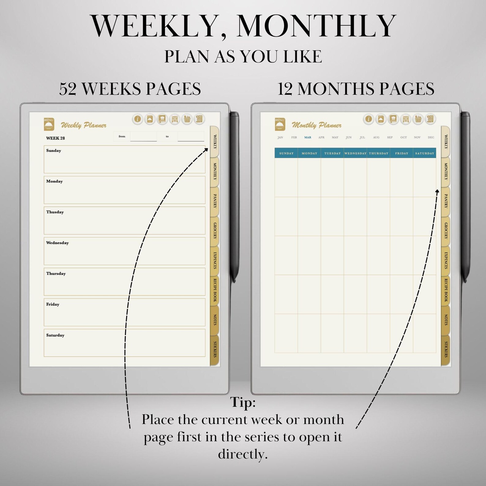 Meal Planner Template for Remarkable Paper Pro Hyperlinked Meal ...