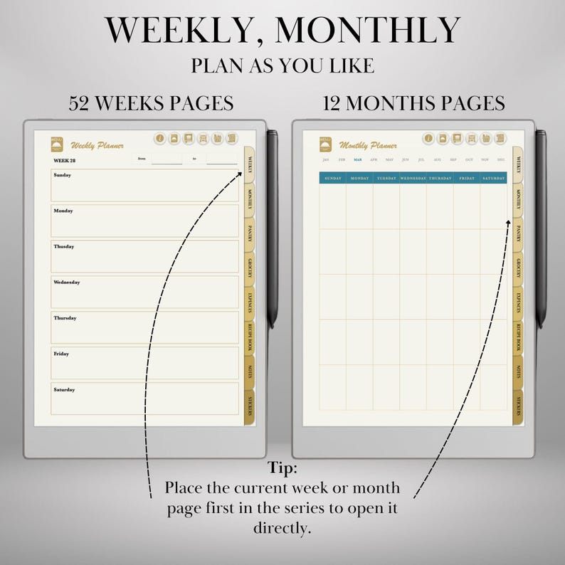 Meal Planner Template for Remarkable Paper Pro Hyperlinked Meal ...