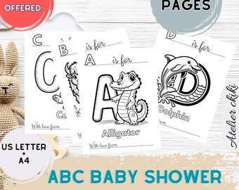 ABC Baby Shower Coloring Book with Cute Animals , Safari Baby Shower Activity, Baby’s First Alphabet Book, Baby Shower Printable